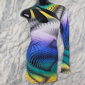 Jaded London US 4 Small Y2K Dot Swirl One Sleeve Cutout Mini Dress